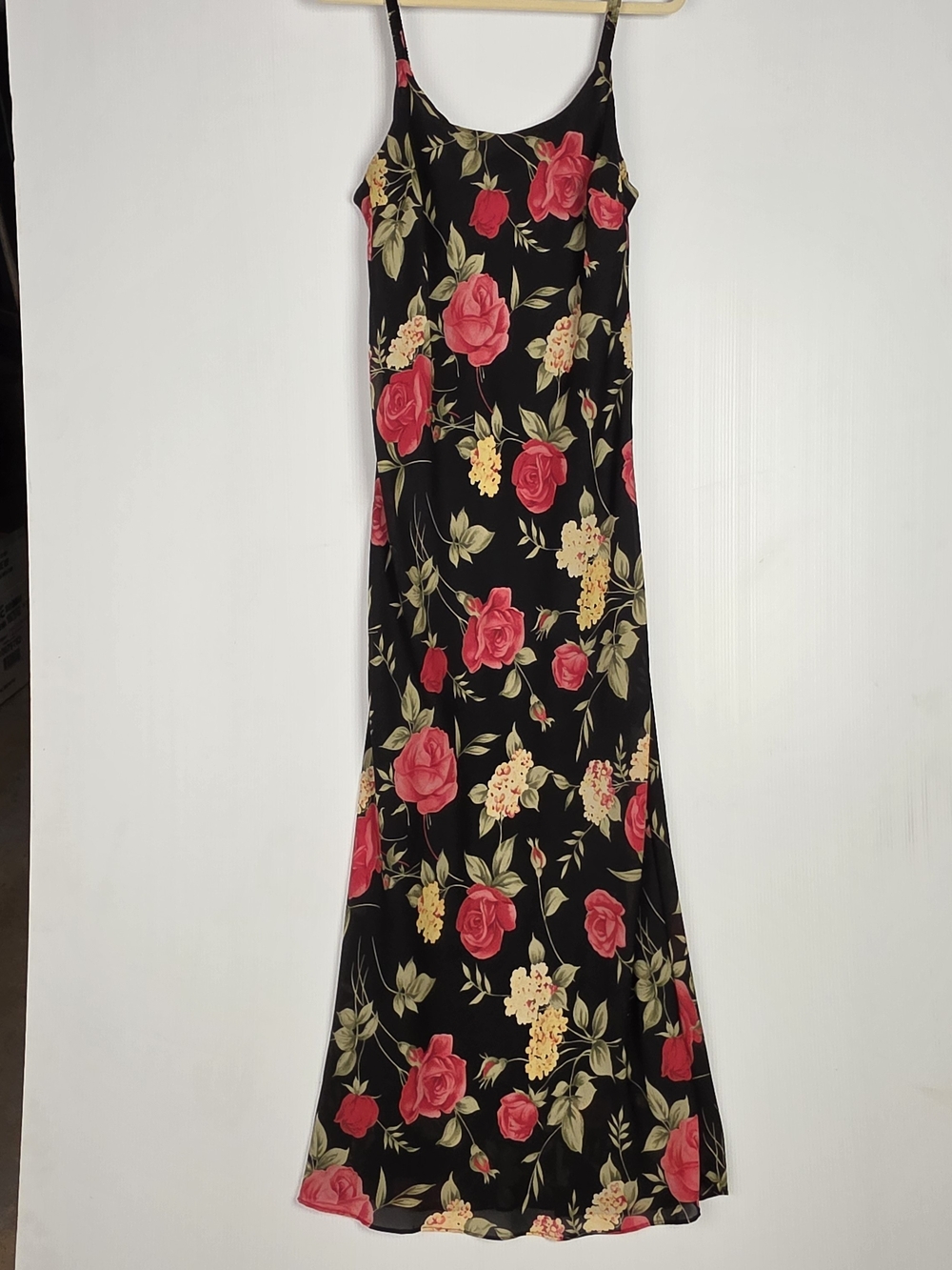 Floral Slip Dress - Black with Red Roses